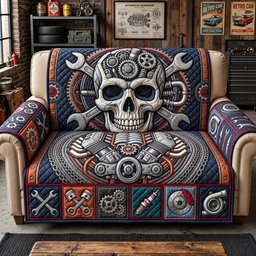 Mechanic Skull Quilted Sofa Cover Xmas Home Decor Christmas Gift For Husband