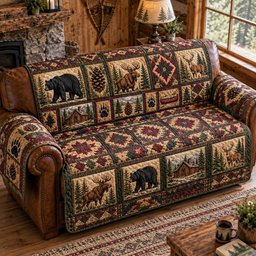 Rustic Woodland Enchantment Quilted Sofa Cover Quilted Couch Cover Holiday Gift