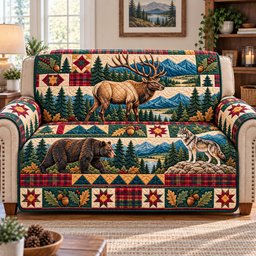 Rustic Woodland Trails Quilted Sofa Cover Christmas Couch Cover Gift For Parents