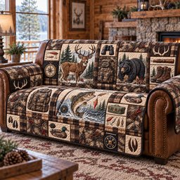 Rustic Forest Patchwork Quilted Sofa Cover Christmas Quilted Sofa Cover Holiday Gifts