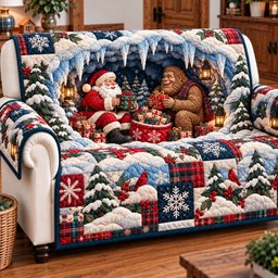 Bigfoot Santa Claus Festivities Quilted Sofa Cover Quilted Couch Holiday Xmas Cover
