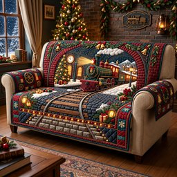 Midnight Christmas Express Quilted Sofa Cover Xmas Couch Decoration Gifts For Wife
