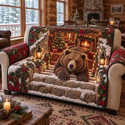 Fireside Bear Haven Quilted Sofa Cover  Home Decor Accessories Holiday Gifts