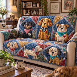 Happy Dog Cottage Quilted Sofa Cover Festive Sofa Cover Christmas Gifts For Dog Lover