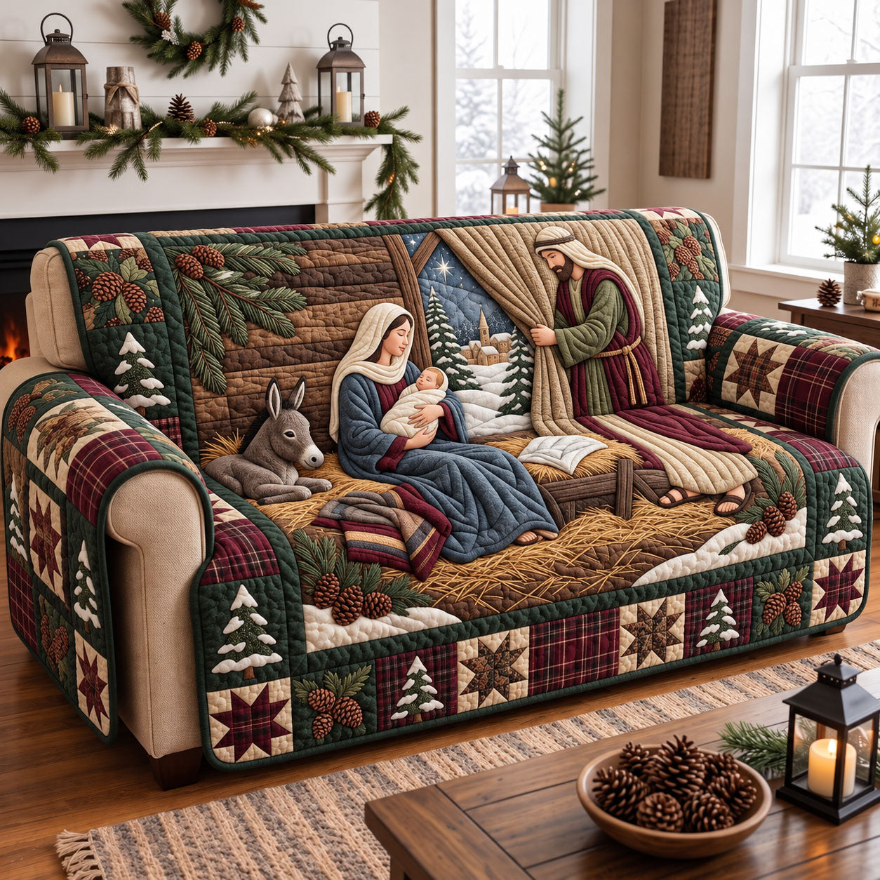 Nativity Scene Quilted Sofa Cover Couch Covers Xmas Gift For Home Decor Lovers