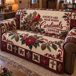 Cardinal Cross Blessings Quilted Sofa Cover Cozy Living Xmas Decor Gift For Christmas