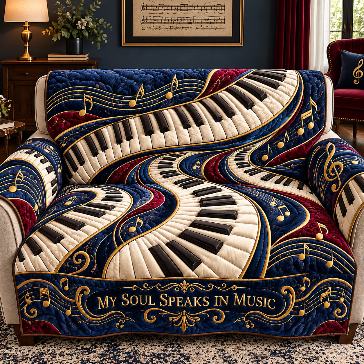 My Soul Speaks In Music Quilted Sofa Cover Cozy Holiday Living Room Decor Music Gift