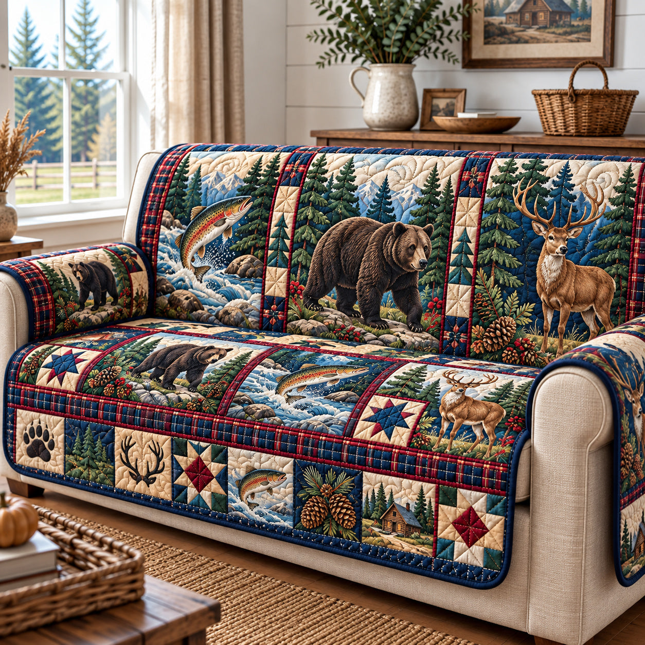 Rustic Forest Sanctuary Quilted Sofa Cover Christmas Couch Cover Best Christmas Gifts