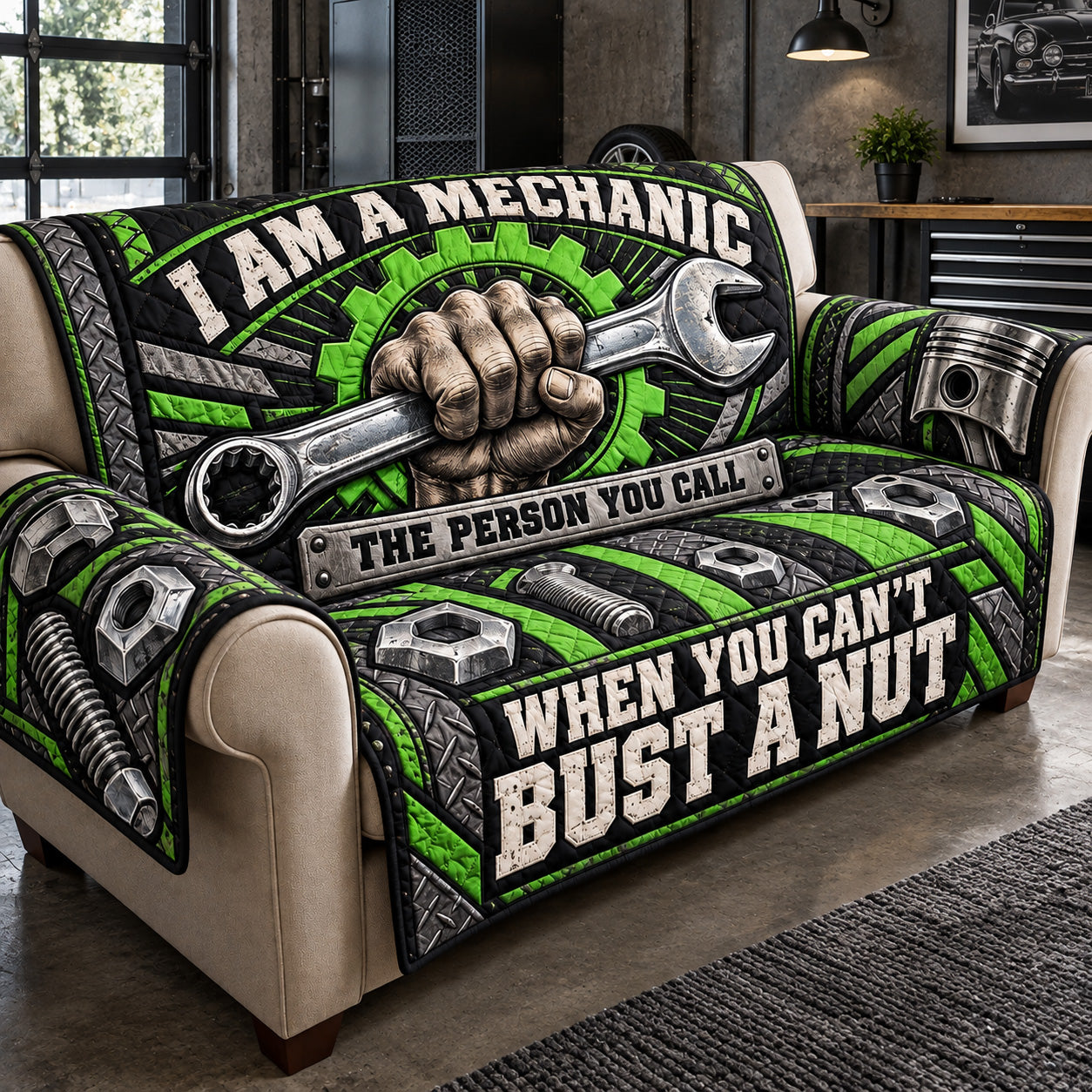 Proud To Be A Mechanic Quilted Sofa Cover Holiday Furniture Protector Secret Santa Gifts