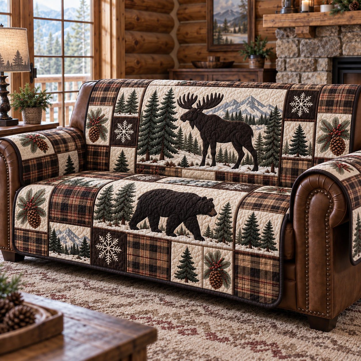Rustic Forest Patchwork Quilted Sofa Cover Xmas Couch Cover Christmas Ideas For Him