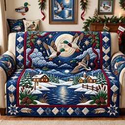 Moonlit Mallard Flight Quilted Sofa Cover Quilted Sofa Cover Holiday Decor Dad Gift