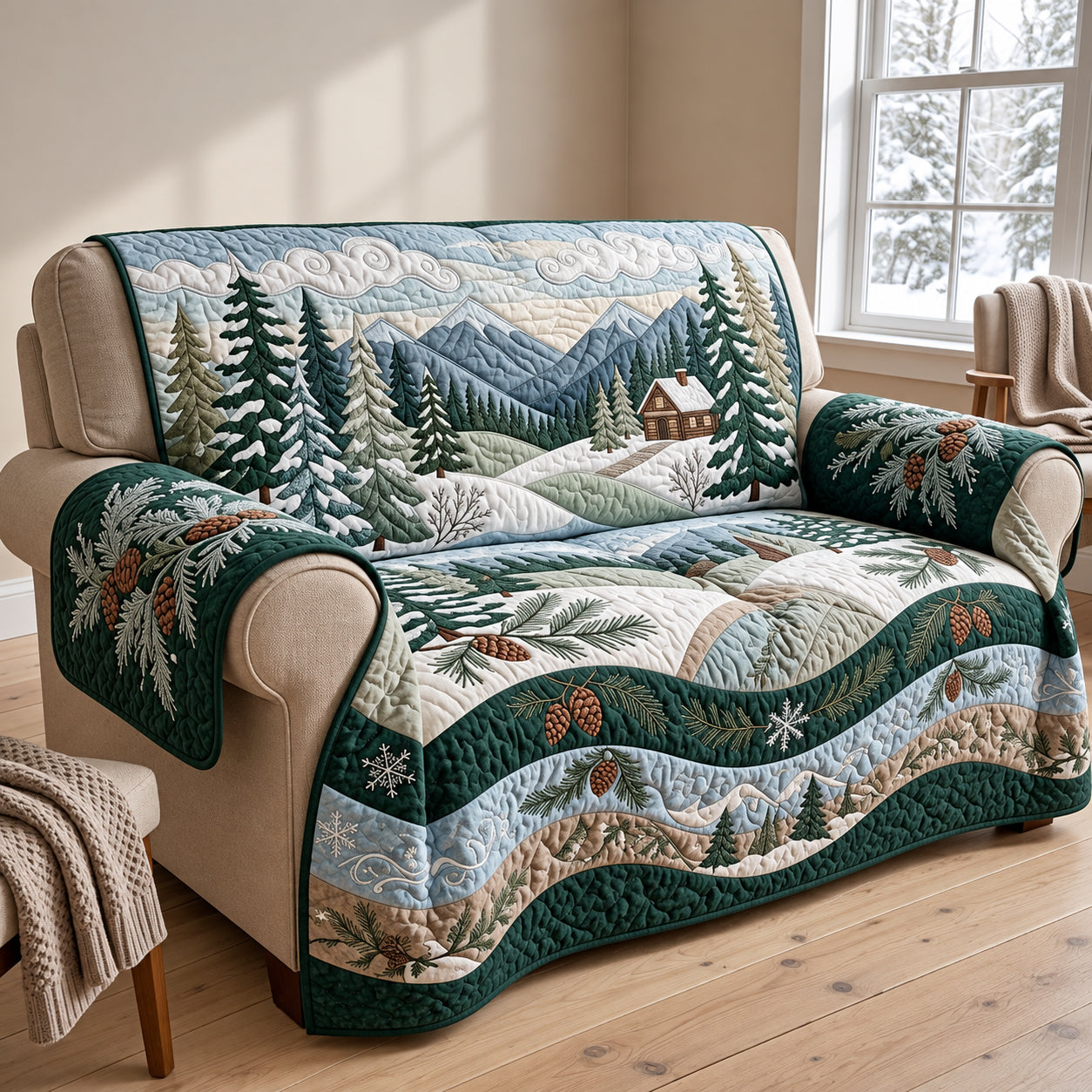 Winter Woodland Quilted Sofa Cover Christmas Quilted Sofa Cover Gift For Homeowners
