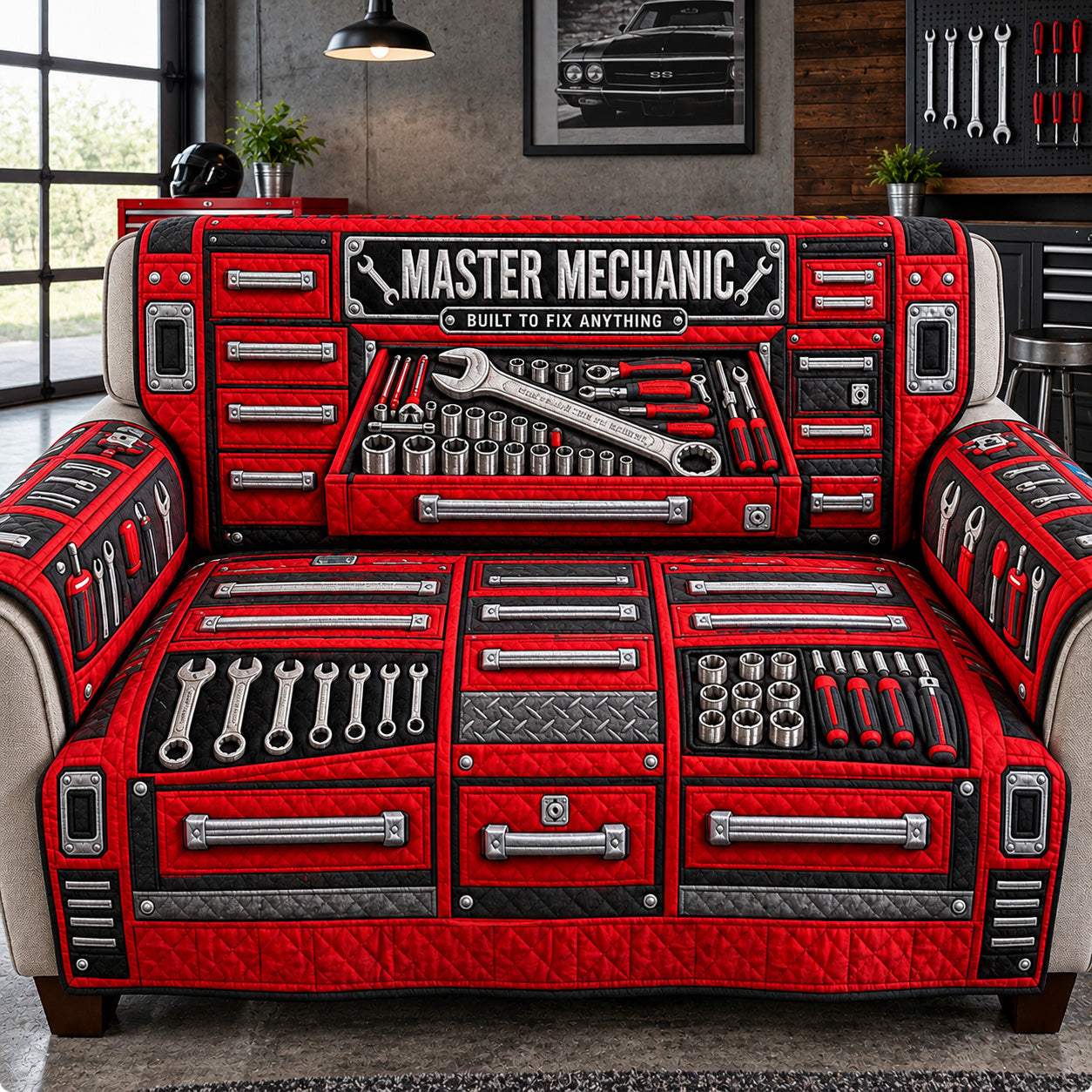 Master Mechanic Toolbox Quilted Sofa Cover Xmas Couch Cover Gifts For Friends