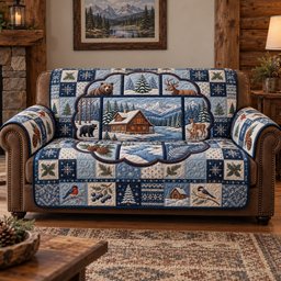 Rustic Forest Patchwork Quilted Sofa Cover Quilted Couch Cover Holiday Gift