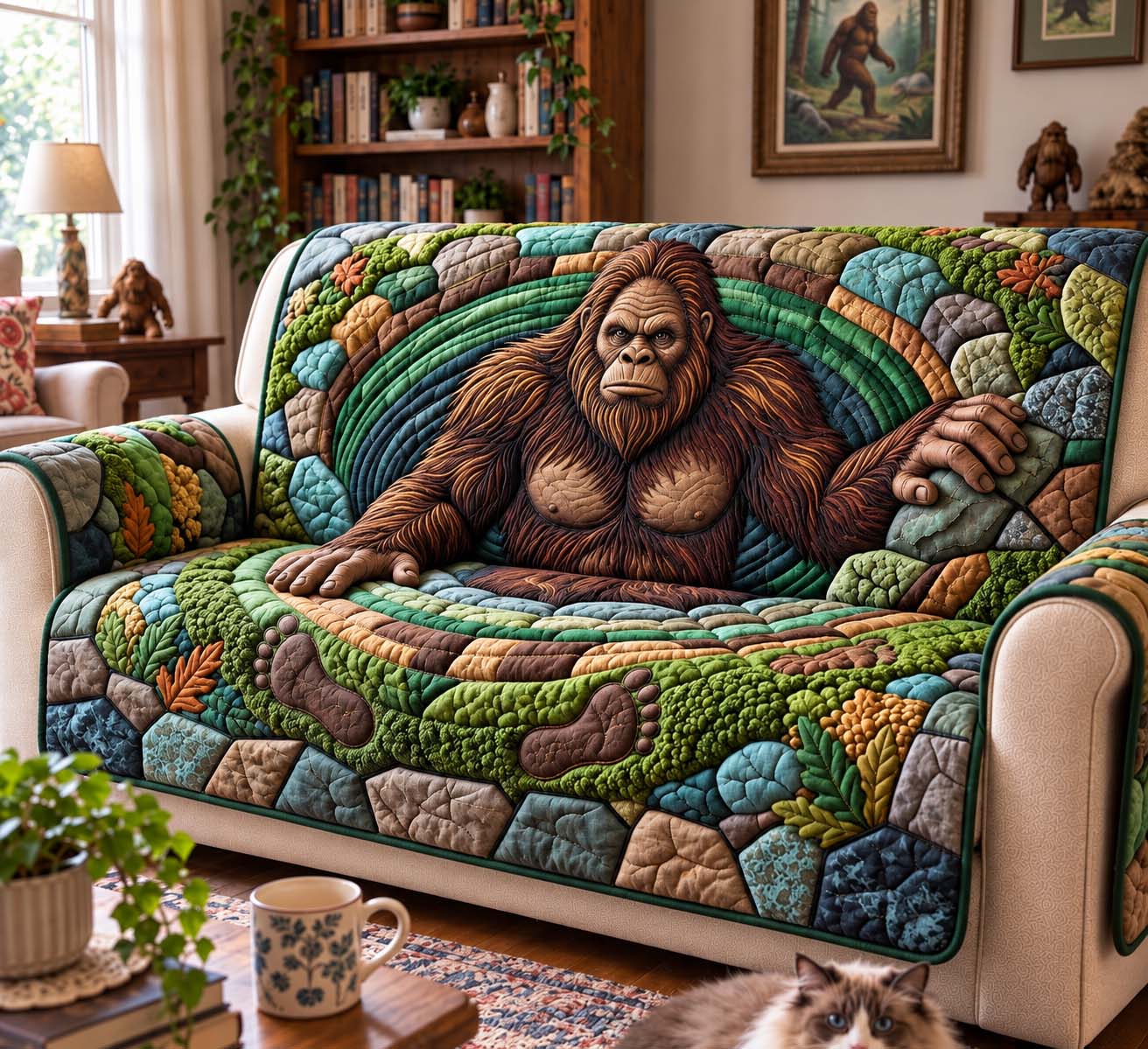Bigfoot Hidden Hollow Quilted Sofa Cover Quilted Couch Holiday Xmas Cover Dad Gifts