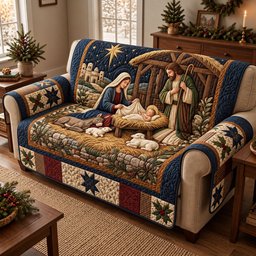 Nativity Scene Quilted Sofa Cover Christmas Home Decor Christian Gift For Husband