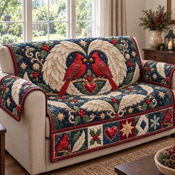 Red Cardinal Snowflakes Quilted Sofa Cover Christmas Home Decor Best Christmas Gifts