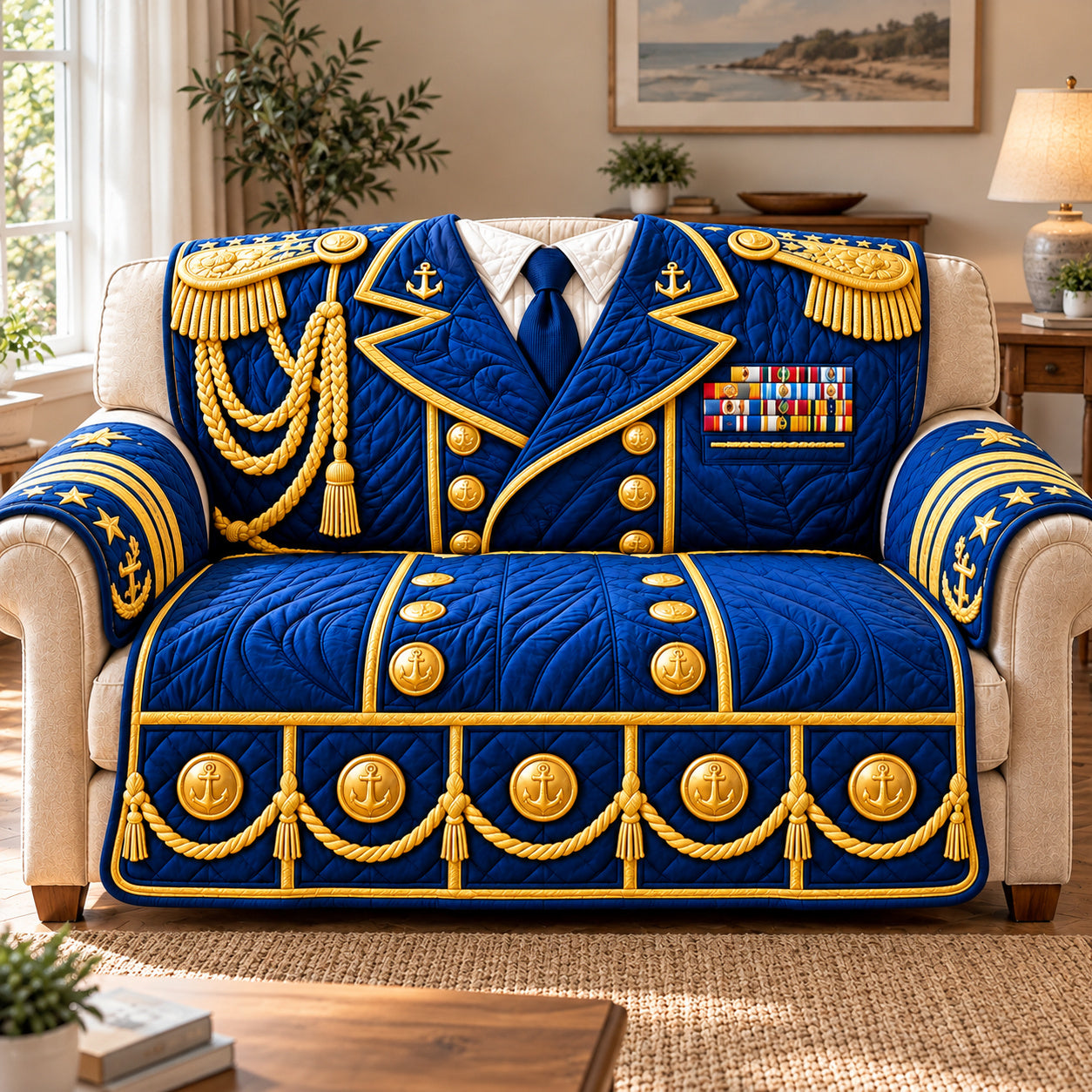 Navy Veteran Honor Quilted Sofa Cover Quilted Couch Cover Holiday Gift