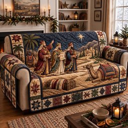 Nativity Scene Quilted Sofa Cover Cozy Living Room Decor Christmas Gift For Homeowners