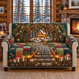Enchanted Evergreen Tunnel Quilted Sofa Cover Home Decor Accessories Xmas Gifts