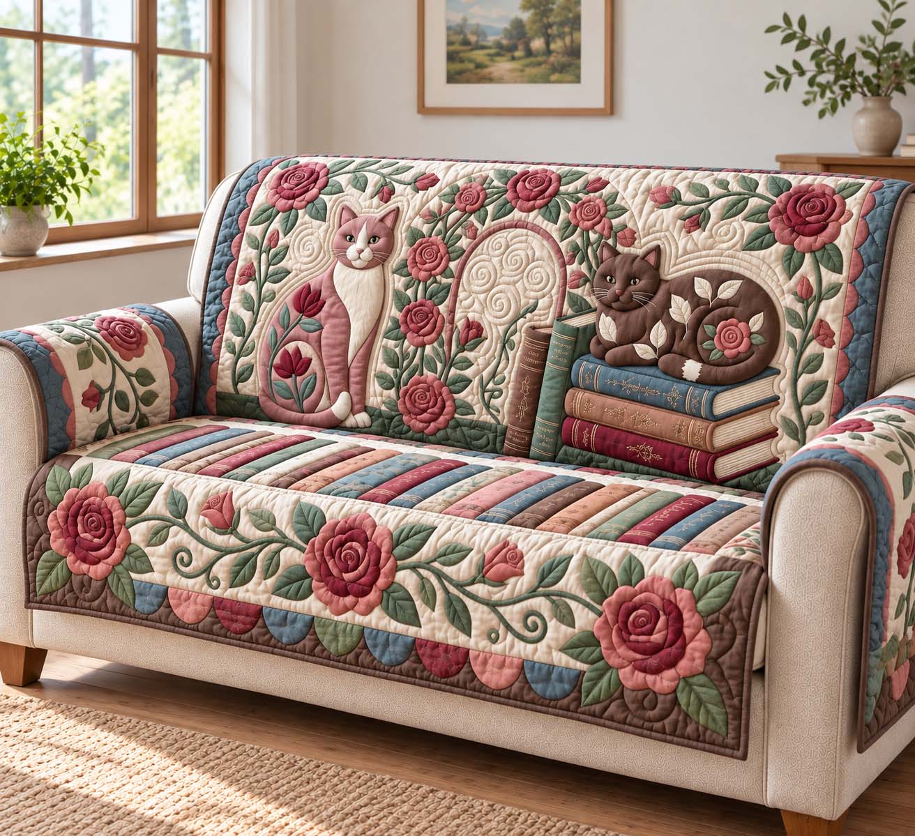 Rose Garden Readers Quilted Sofa Cover Christmas Home Accessories Mom Gifts