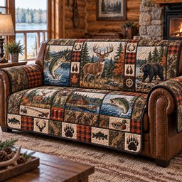 Rustic Forest Patchwork Quilted Sofa Cover Festive Sofa Cover Xmas Gift For Family