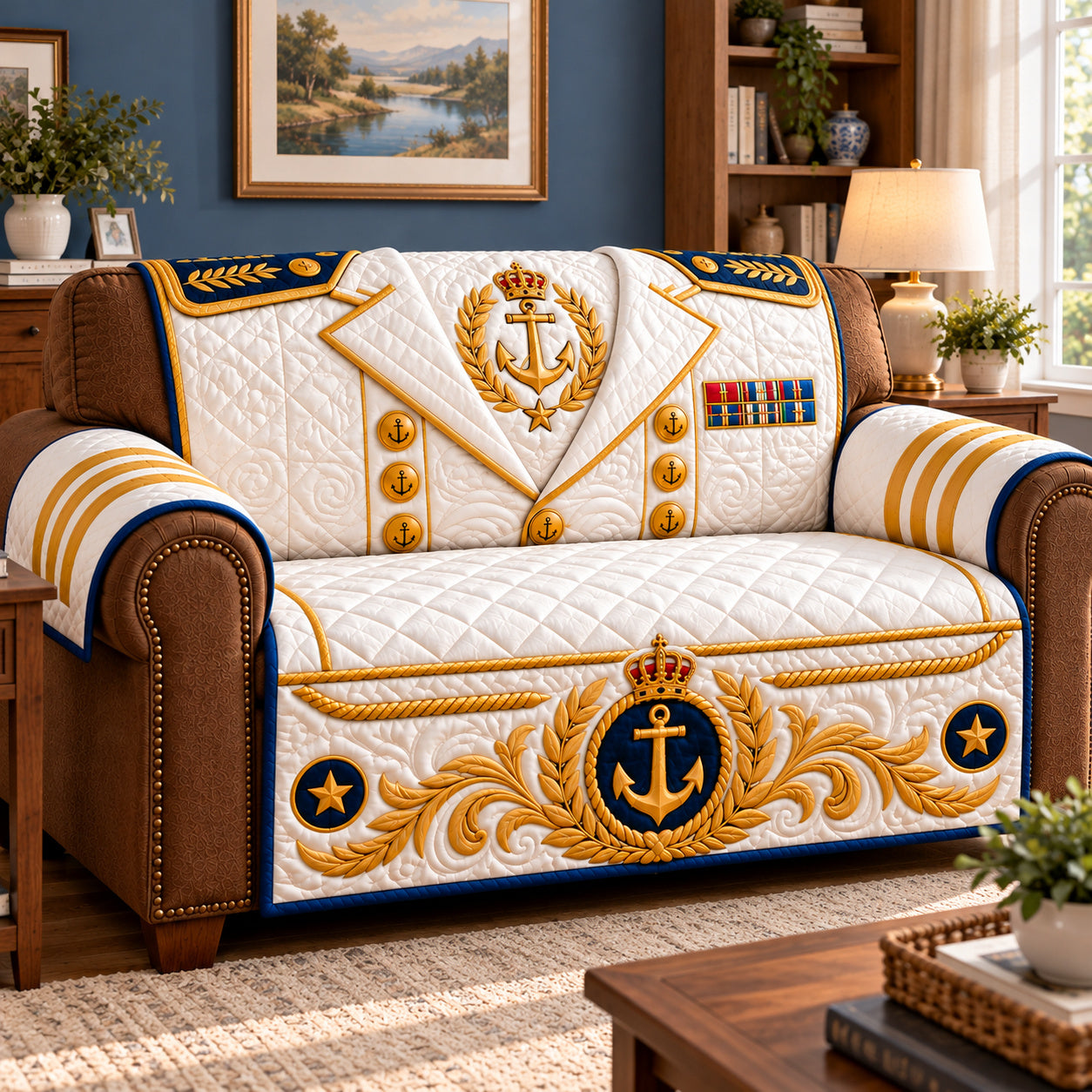 Navy Veteran Valor Quilted Sofa Cover Quilted Sofa Cover For Holidays Him Gifts