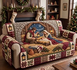 Nativity Scene Quilted Sofa Cover Christmas Sofa Protector Christmas Presents