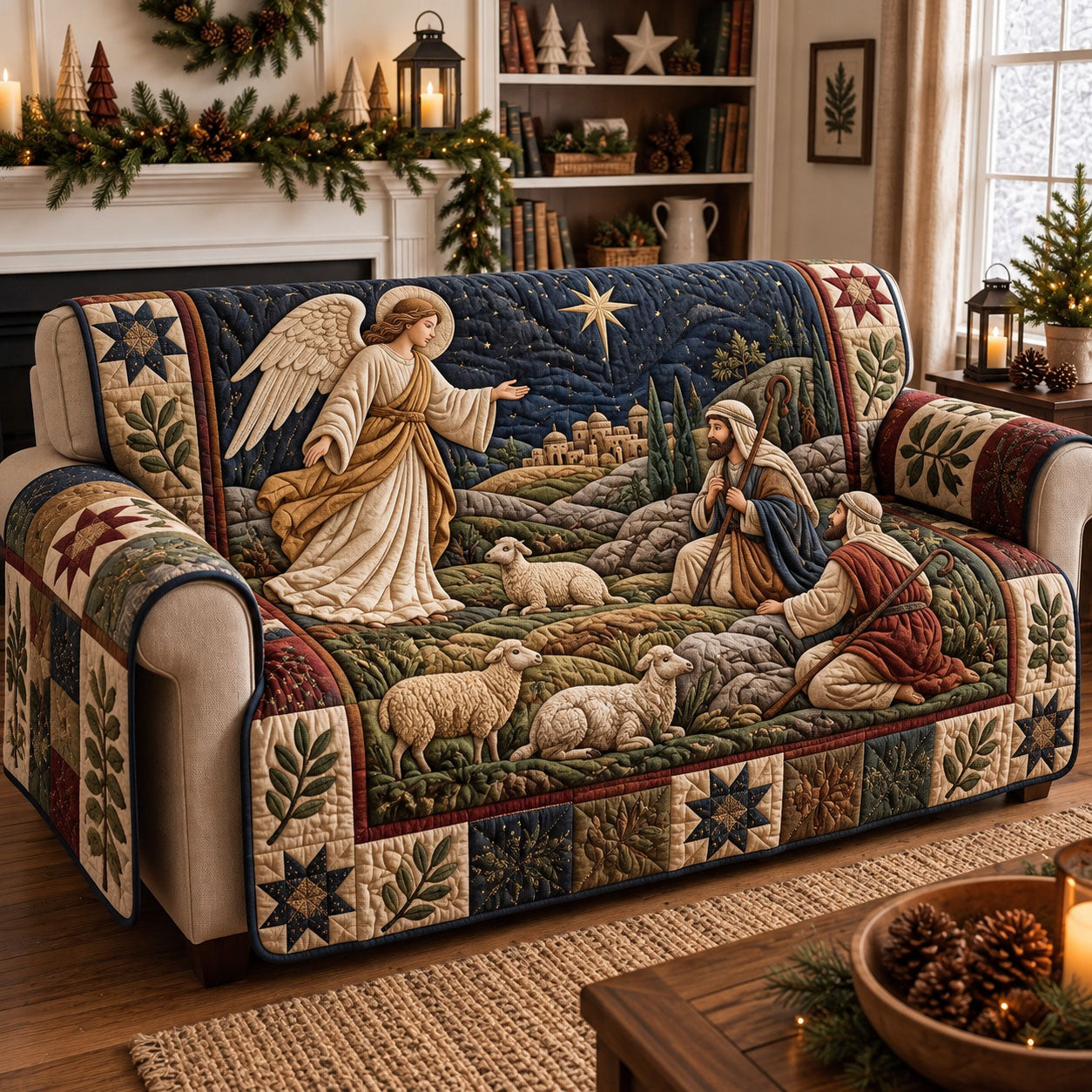 Nativity Scene Quilted Sofa Cover Home Decor Accessories Christmas Housewarming Gift