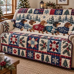 Dachshund Cuddles Quilted Sofa Cover Holiday Couch Covers Gift For Dog Lovers