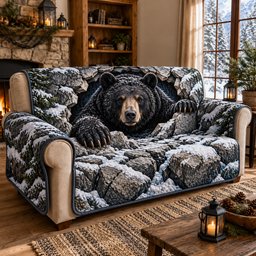 Rocky Bear Quilted Sofa Cover Christmas Quilted Couch Protector Bear Lover Gifts