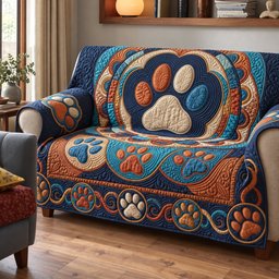 Giant Paw Medallion Quilted Sofa Cover Holiday Living Room Decor Gift For Pet Owners