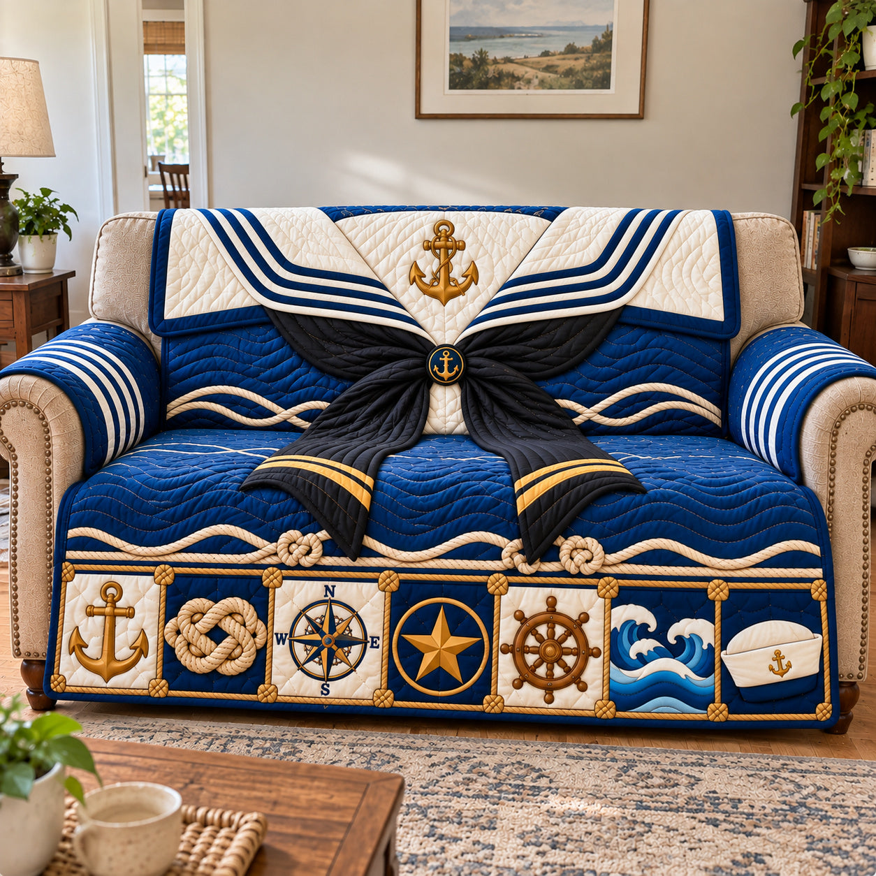 Navy Veteran Pride Quilted Sofa Cover Holiday Home Decor Xmas Gift For Veteran