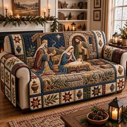 Nativity Scene Quilted Sofa Cover Xmas Holiday Home Accessories Holiday Gifts