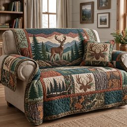 Mountain Forest Buck Quilted Sofa Cover Festive Sofa Cover Xmas Gift For Dad