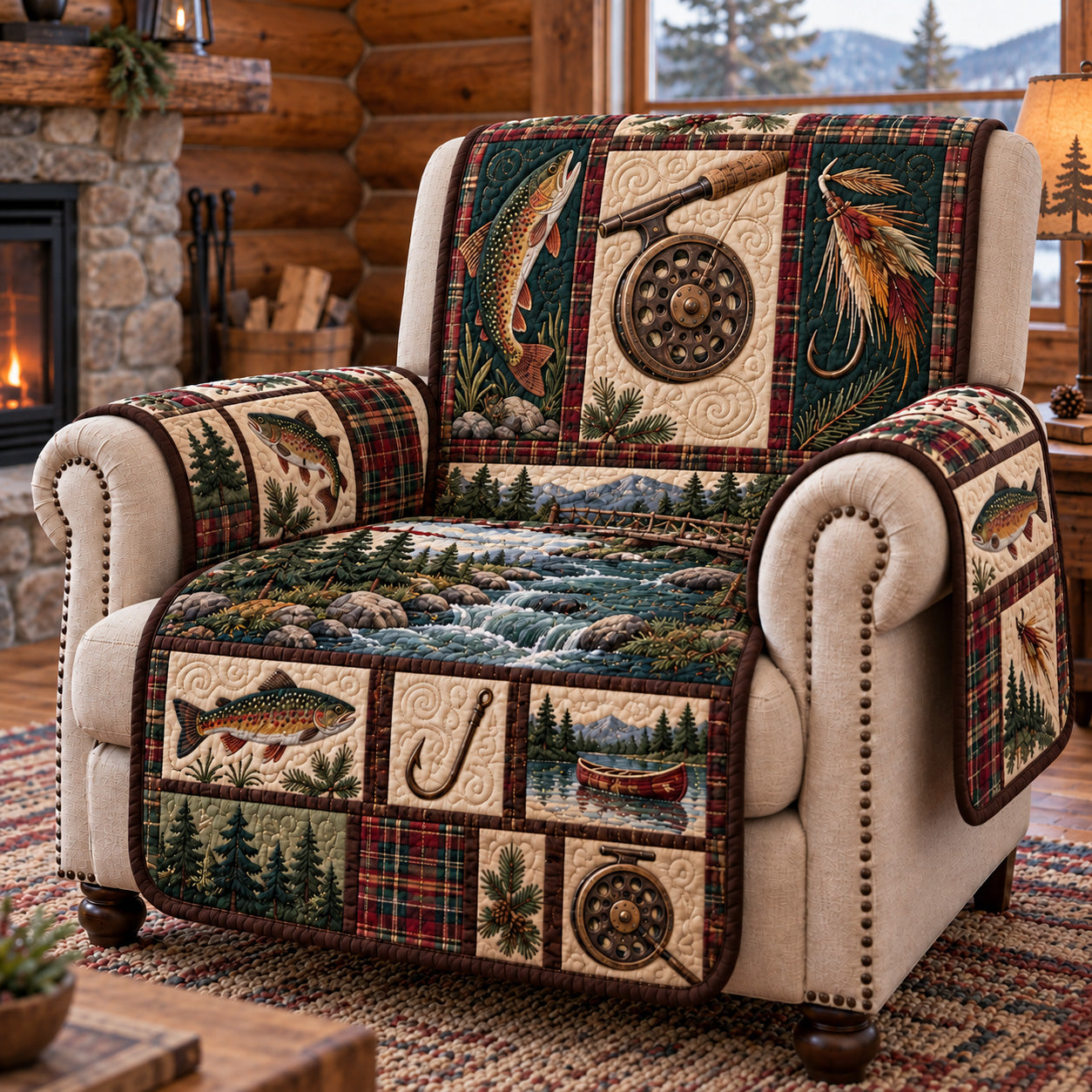 Fishing Patchwork Quilted Sofa Cover Home Decor Accessories Christmas Presents