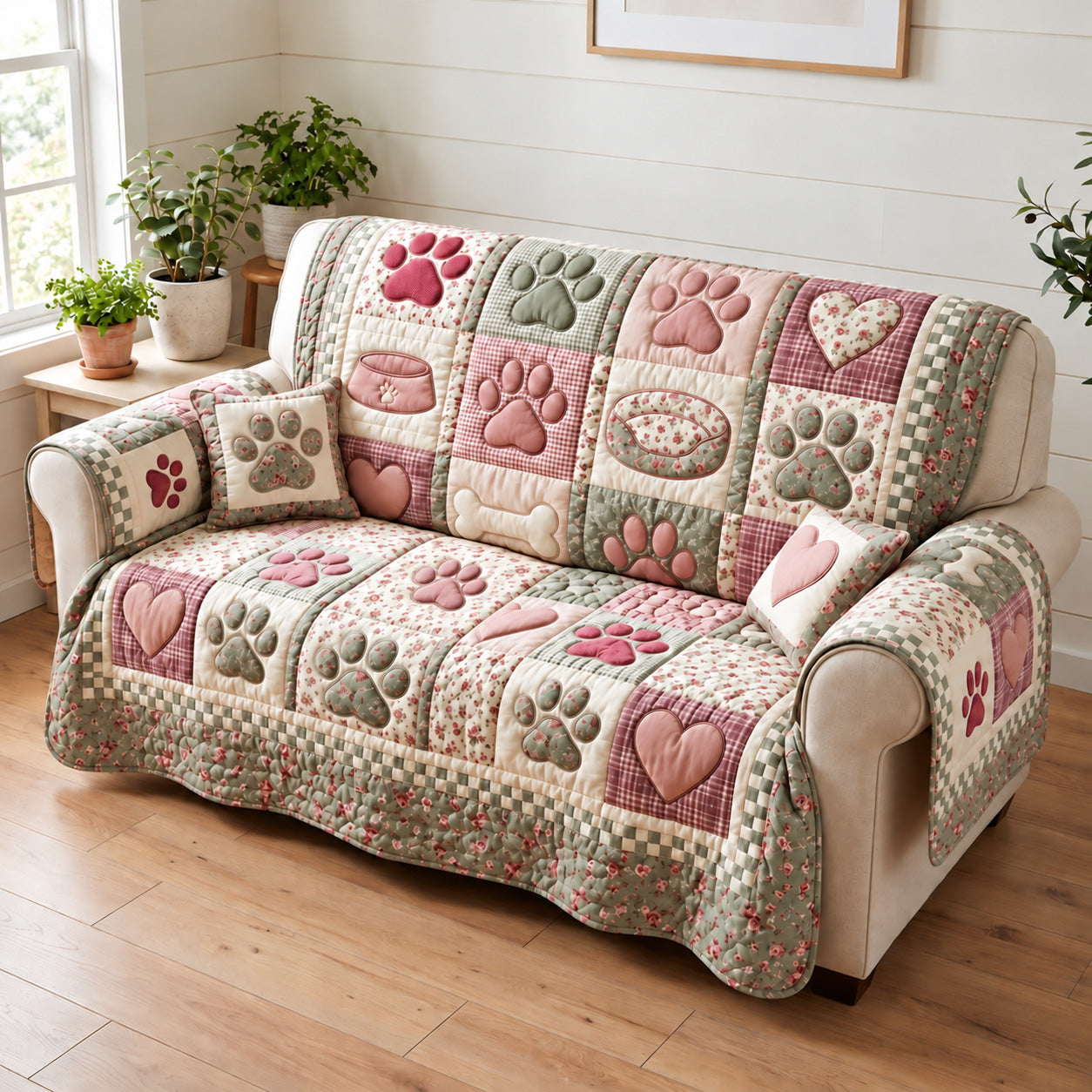 Pastel Paw Quilted Sofa Cover Quilted Sofa Cover For Holidays Christmas Gifts