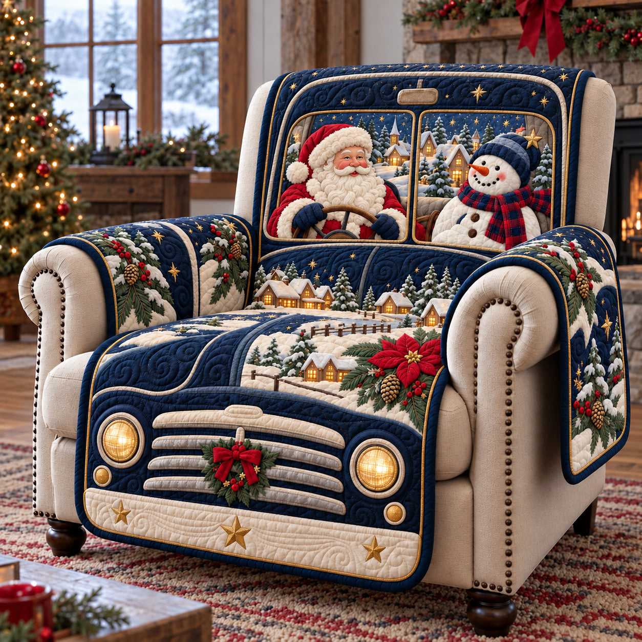 Jolly Santa Ride Quilted Sofa Cover Festive Christmas Couch Cover Christmas Gifts