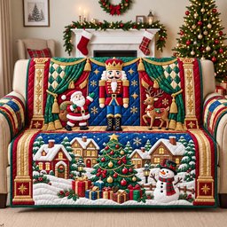 Nutcracker Christmas Stage Quilted Sofa Cover Quilted Couch Cover Holiday Gift