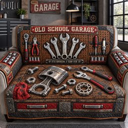 Vintage Garage Mechanic Tools Quilted Sofa Cover Xmas Holiday Home Accessories