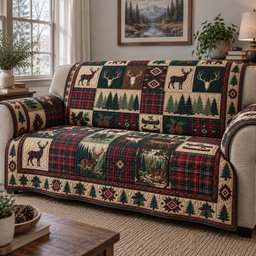 Hunting Patchwork Quilted Sofa Cover Cozy Holiday Living Room Decor Husband Gifts