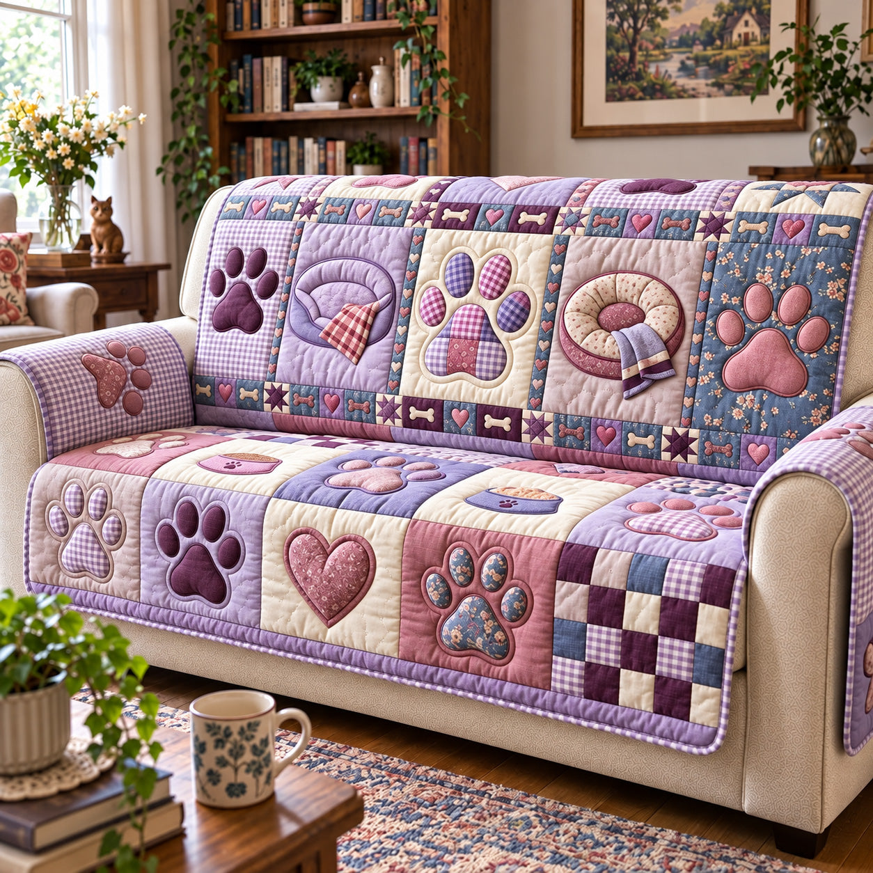 Lavender Paw Quilted Sofa Cover Christmas Sofa Decoration Xmas Gifts For Men