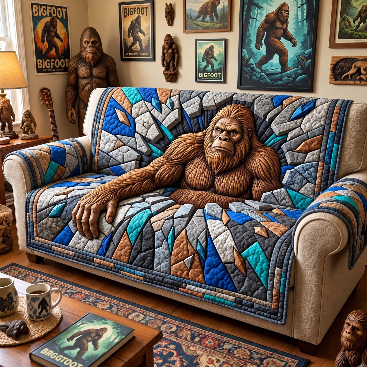 Bigfoot Breakthrough Quilted Sofa Cover Cozy Living Room Xmas Decor Christmas Gifts