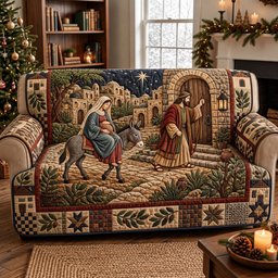 Nativity Scene Quilted Sofa Cover Xmas Couch Decoration Xmas Gifts For Men