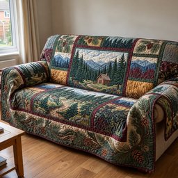 Pine Forest Cabin Quilted Sofa Cover Seasonal Couch Cover Best Christmas Gift Ideas_