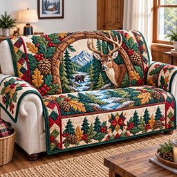 Rustic Woodland Whispers Quilted Sofa Cover Christmas Home Decor Xmas Gift For Family