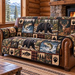 Rustic Forest Patchwork Quilted Sofa Cover Winter Sofa Cover Christmas Present Ideas