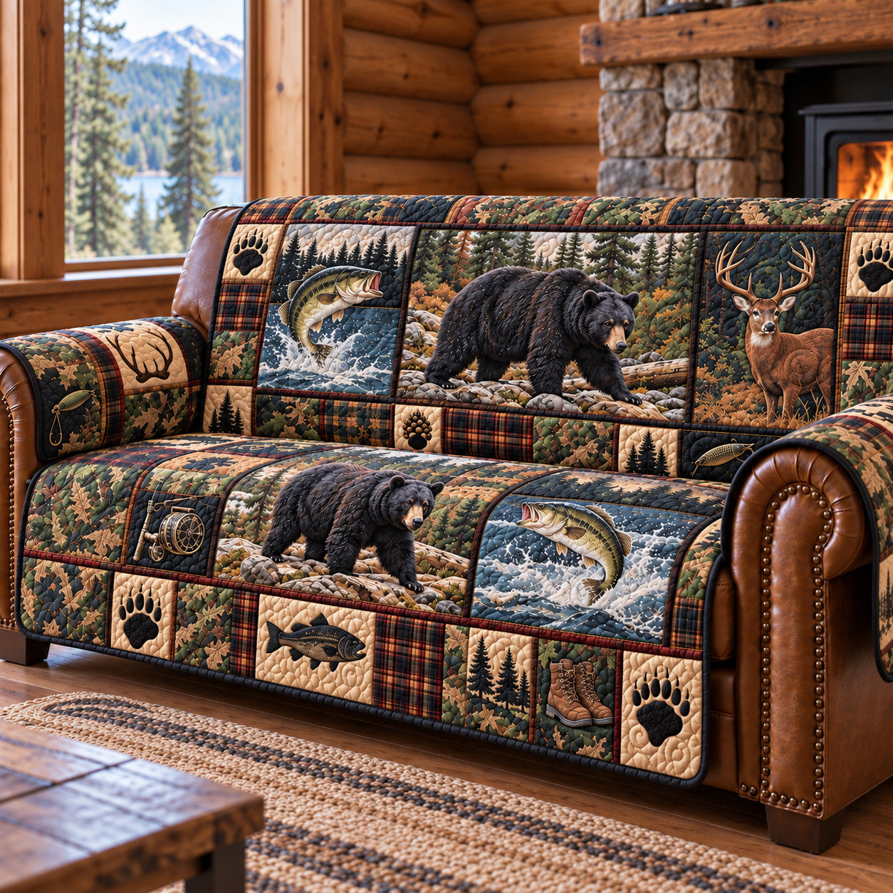 Rustic Forest Patchwork Quilted Sofa Cover Winter Sofa Cover Christmas Present Ideas