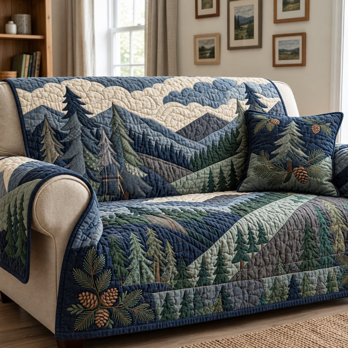 Blue Ridge Pine Patchwork Quilted Sofa Cover Xmas Home Decor Christmas Ideas