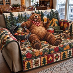 Bear Mountain Comfort Quilted Sofa Cover Cozy Living Room Xmas Decor Husband Gifts